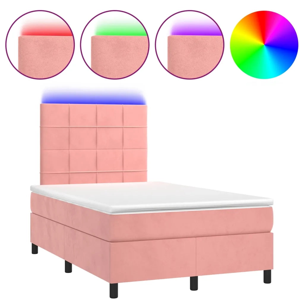 Letto a Molle con Materasso e LED Rosa 120x200 cm in Vellutocod mxl 123018