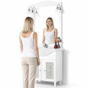Mobile Da Bagno Bianco Completo Modello Giada Ante Vetro 75cm Legno con Specchio