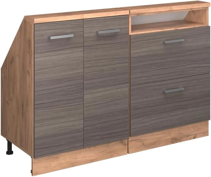 Mobile cucina sottotetto R-Line, Ondulazione bianca, 120 cm Set di 2, adatto per pareti inclinate e montaggio cucina variabile