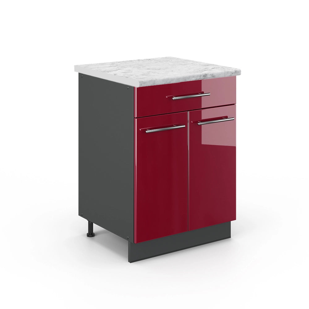 Mobiletto base per cucina Fame-Line Bordeaux lucido/Antracite 60 cm con cassetto, PL Marmo Vicco
