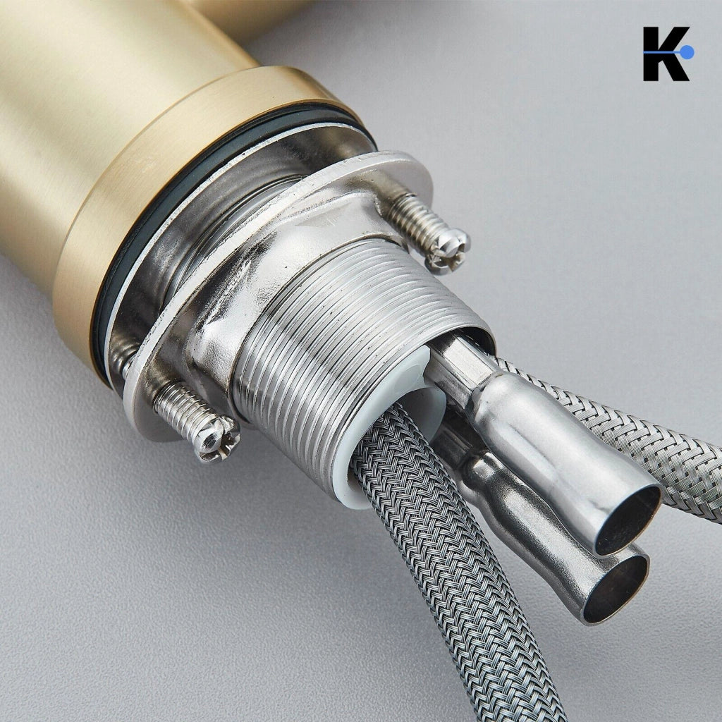 FELIX | rubinetto estraibile di alta qualità in acciaio inox oro opaco | miscelatore bocca dritta | rubinetto catering alta pressione 360° 2 attacchi
