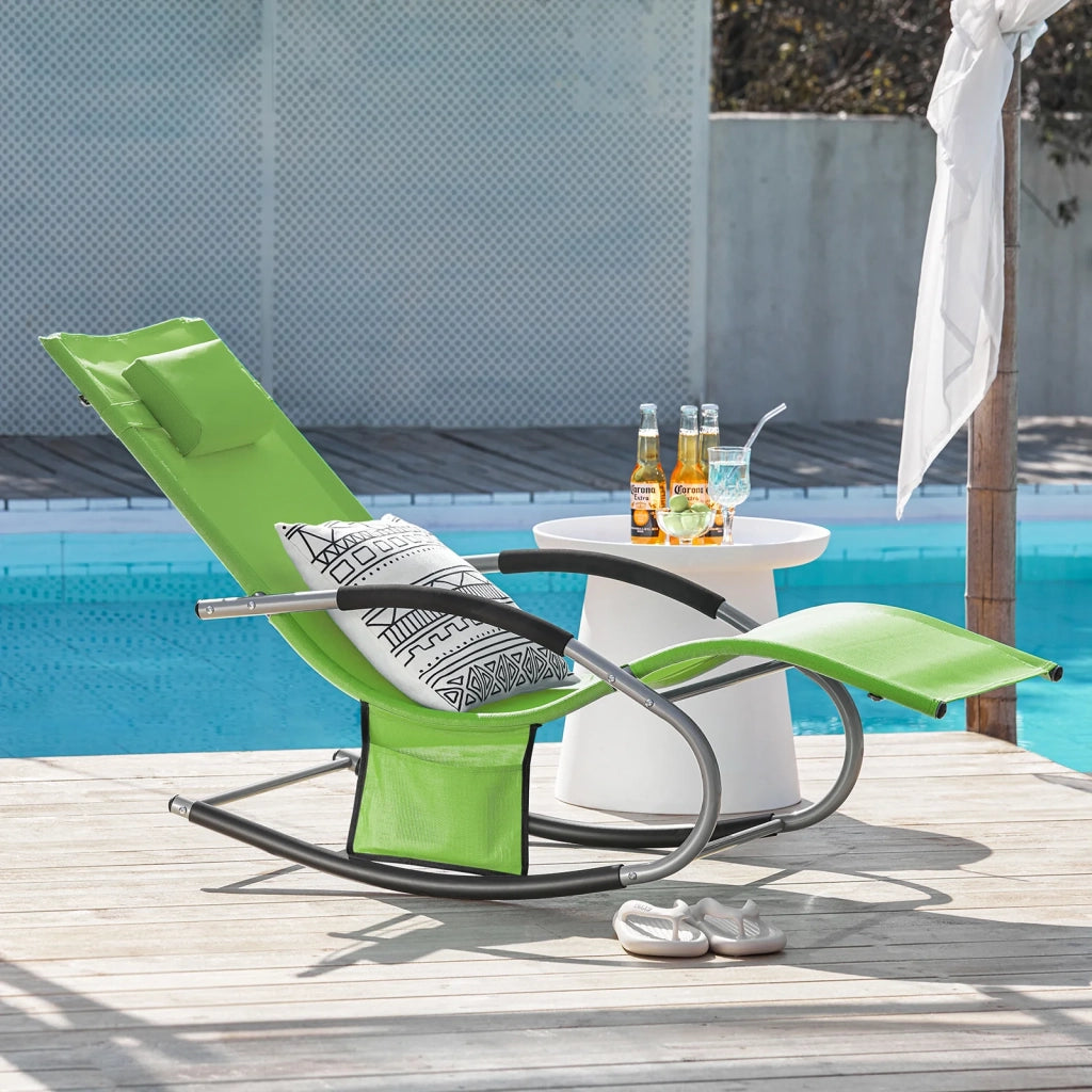 Poltrona dondolo, Sdraio Relax, Sedia a sdraio, Con poggiatesta, Verde chiaro OGS28-GR