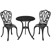 Set Giardino 3 Pezzi con 2 Sedie e Tavolino Vetro ¨C zephmum ¨C Nero, Alluminio