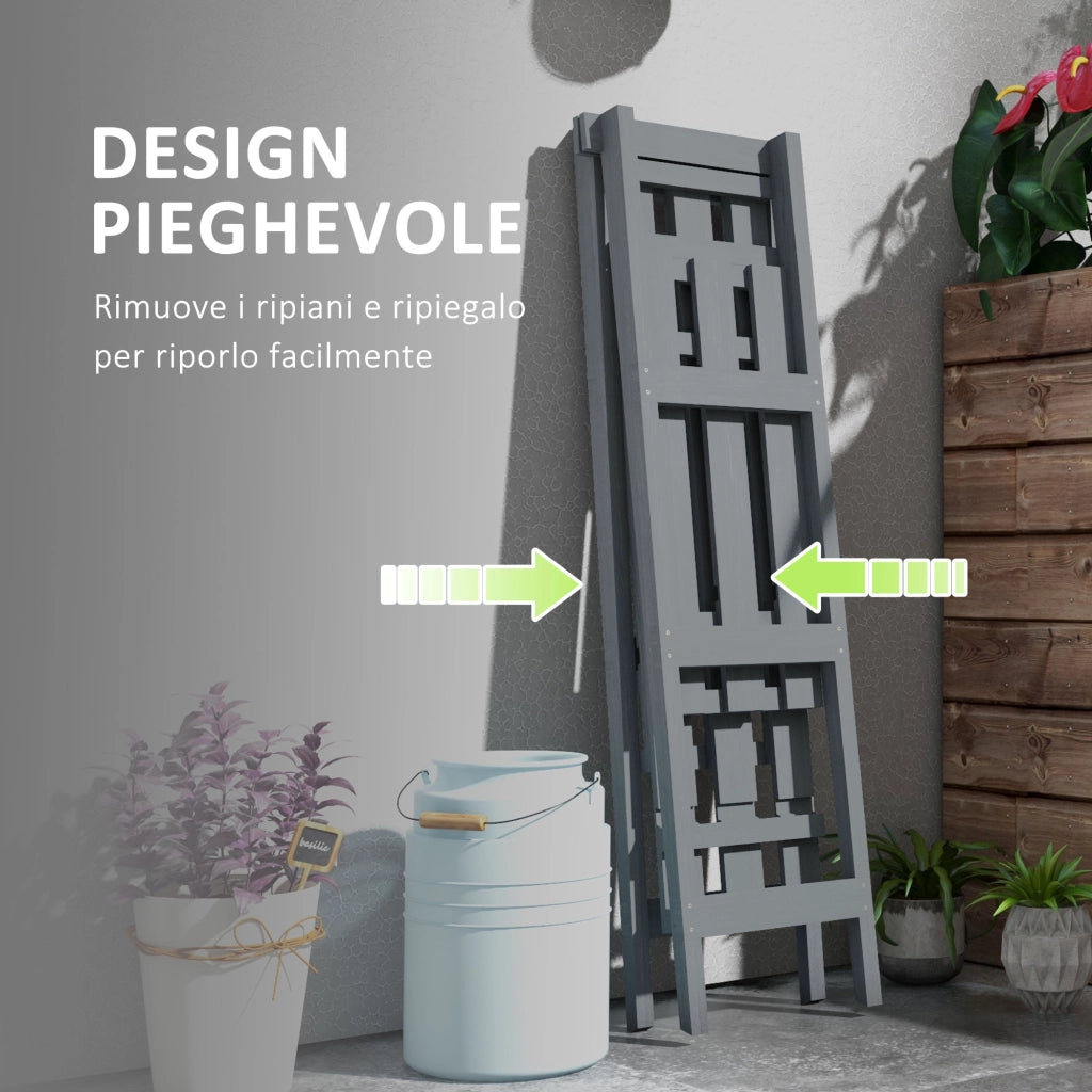 Portapiante a Doghe 3 Livelli ¨C zephmum ¨C Legno di Abete Grigio 100x36x112 cm