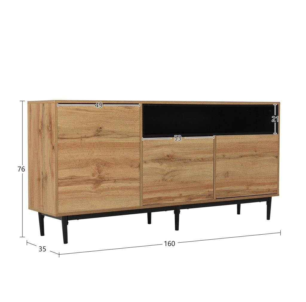 Credenza 160x35x76 cm con 3 ante e ripiani; MDF