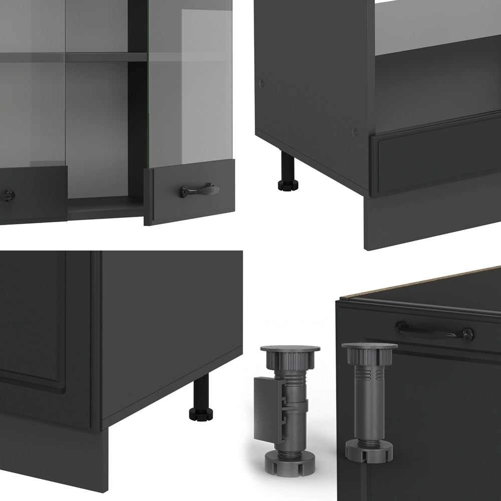 Vicco Cucina angolare completa Casa di campagna antracite/antracite 227 x 287 cm senza piano di lavoro