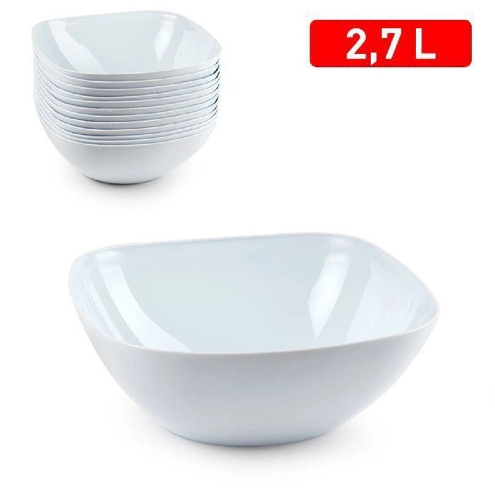 Trade Shop - Set 12 Pz Ciotola Quadrata Opale Bianca Da 2,7 Lt Servizio Tavola Piatti 1218901 -