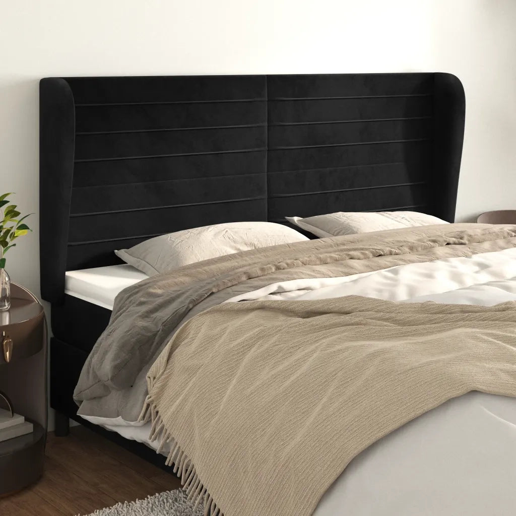 Testiera | Testata ad Orecchio Nera 163x23x118/128 cm in Velluto