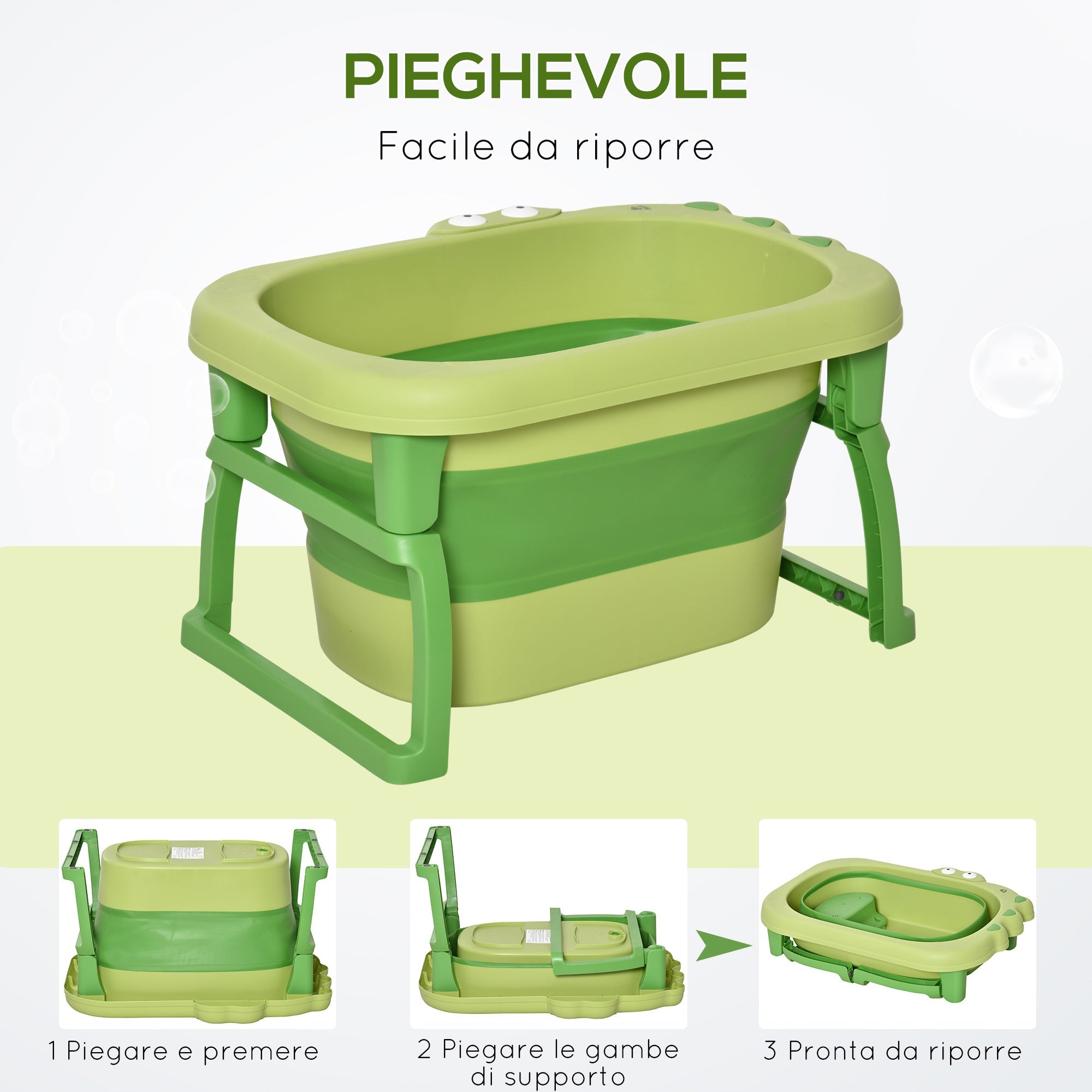 Vaschetta Bagnetto per Bambini 75,3x55,4x43 cm Antiscivolo Pieghevole Verde