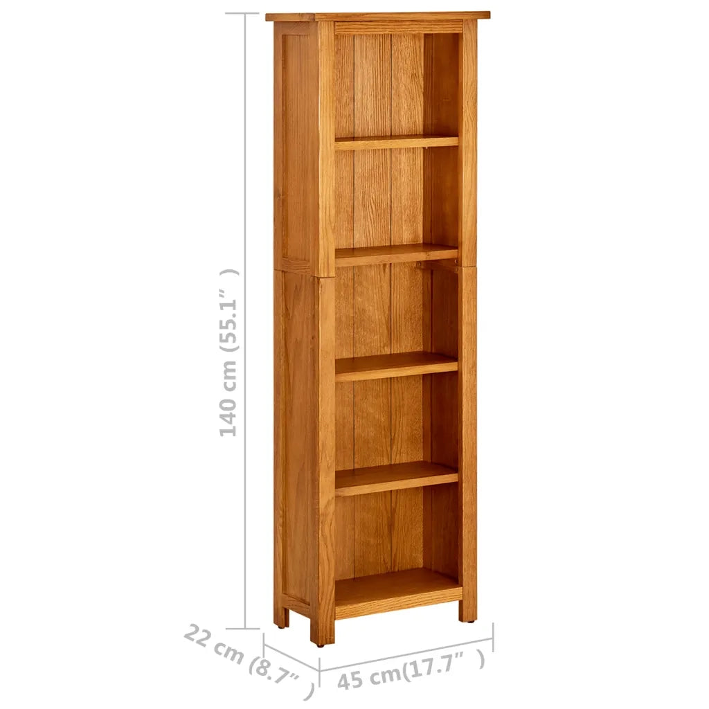 Libreria a 5 Ripiani-Scaffale per Libri-Mobile di Stoccaggio 45x22x140 cm in Legno Massello di Rovere