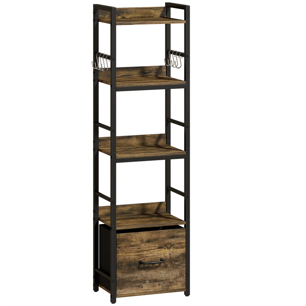 LIBRERIA a 4 ripiani con cassetto e 8 ganci 39x26x136,5 cm marrone rustico