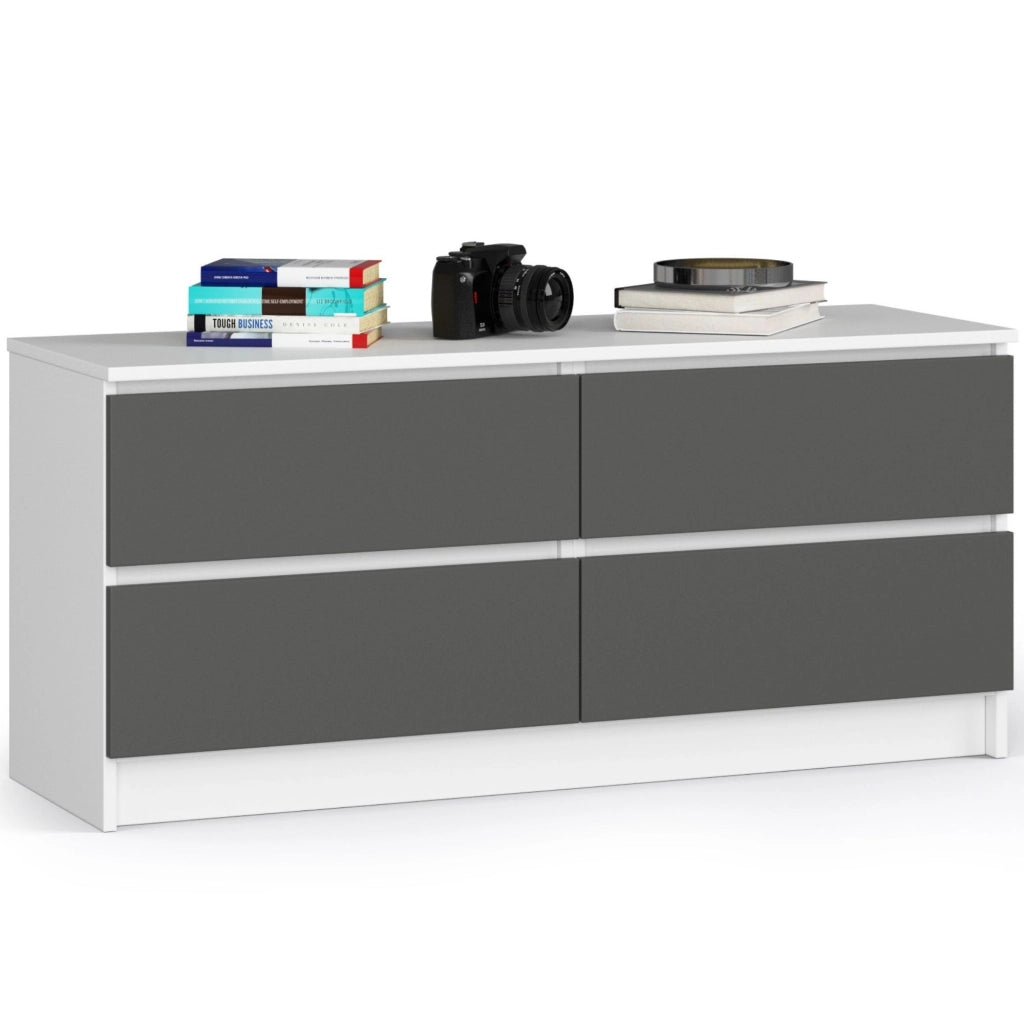 Cassettiera AKORD K120 Bianca 120 cm 4 cassetti inserto frontale Grigio Grafite 120x40x55 cm