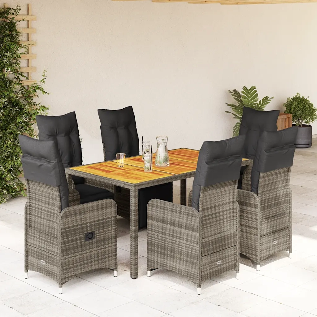 vidaXL Set Bistrò da Giardino 7 pz con Cuscini in Polyrattan Grigio