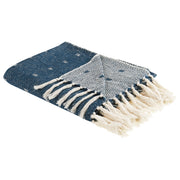 Coperta in cotone acrilico blu scuro 130 x 170 cm motivo astratto nappe boho soggiorno camera da letto