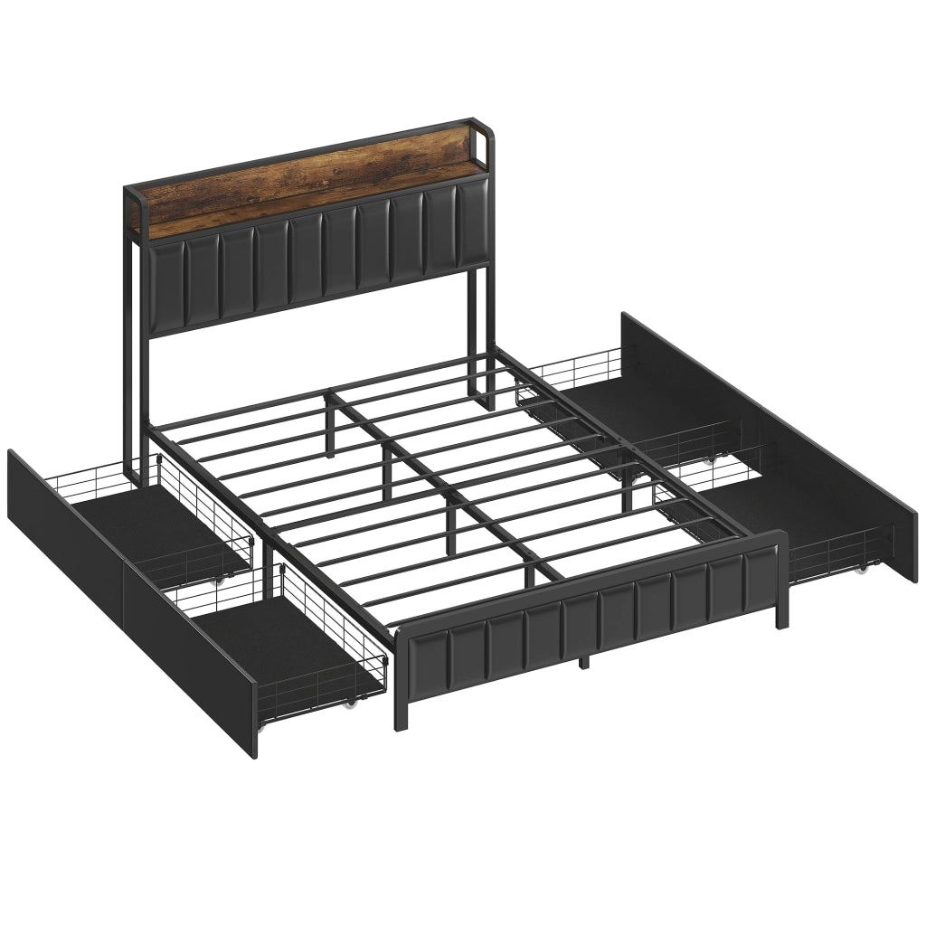 Letto matrimoniale imbottito con contenitore e rete a doghe ¨C zephmum ¨C nero 140x190