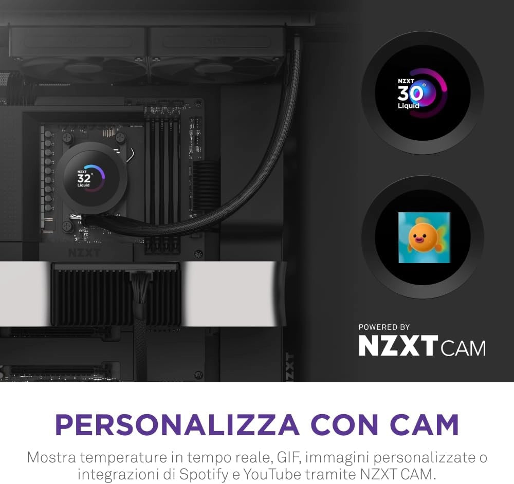 Kraken Plus 280 - Raffreddamento a liquido CPU AIO 280 mm - 2 ventole F140P - Display LCD quadrato da 1,54" personalizzabile - AMD® AM5/AM4 - Intel® LGA 1851/1700/1200/115X - Nero