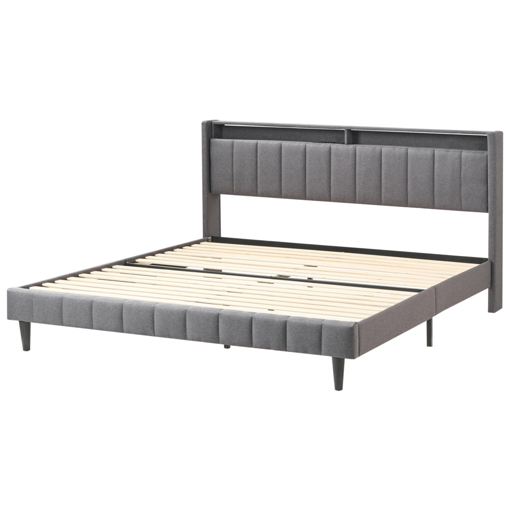 Letto matrimoniale LED Grigio Scuro Tessuto EU Super King Size 180 x 200 cm Testiera imbottita con porta USB Desing moderno