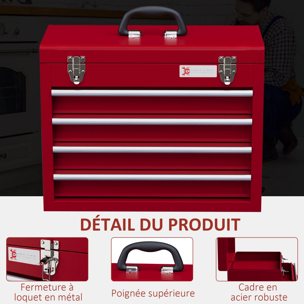 Cassettiera per attrezzi 4 cassetti ¨C Zephmum ¨C Rosso metallo 51x22x39.5 cm
