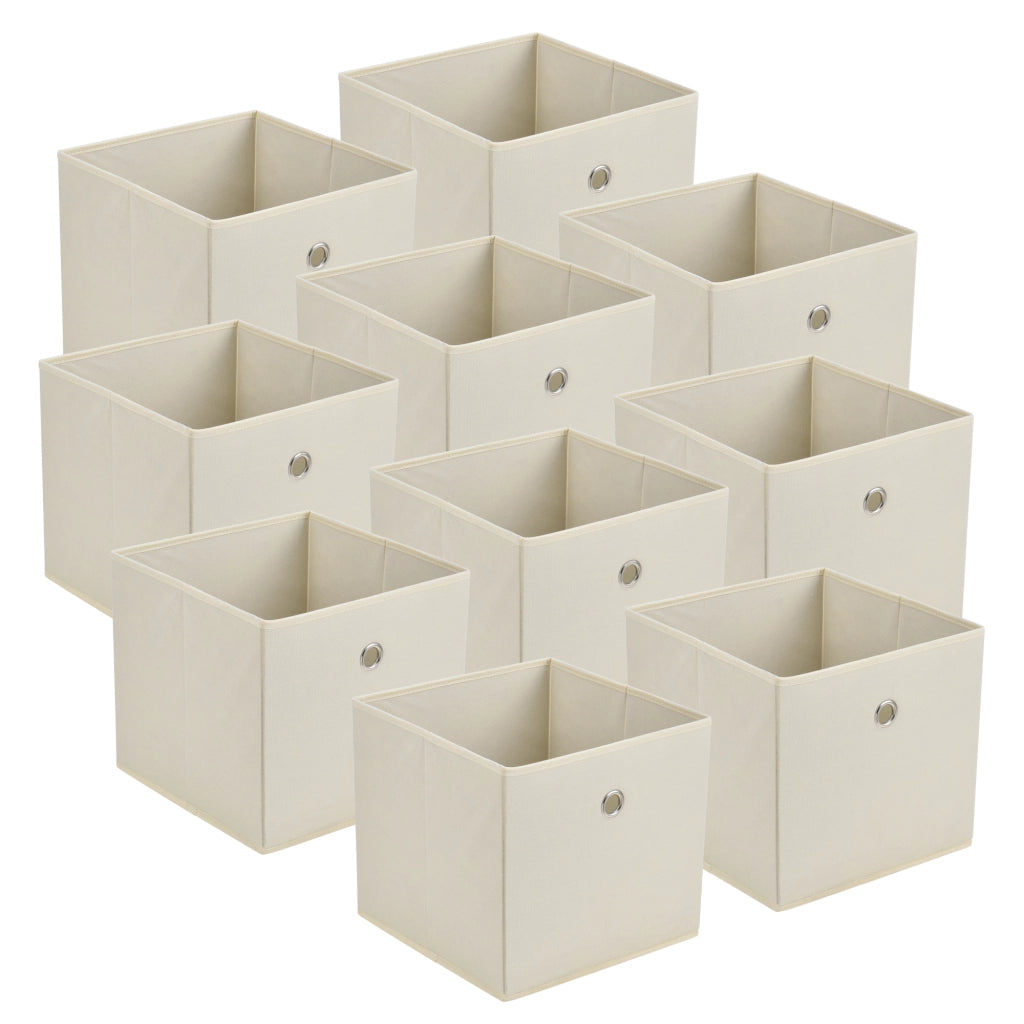 Set di 10 Scatole Pieghevoli Portaoggetti in Tessuto 28 x 30 x 30 cm - Beige [en.casa]