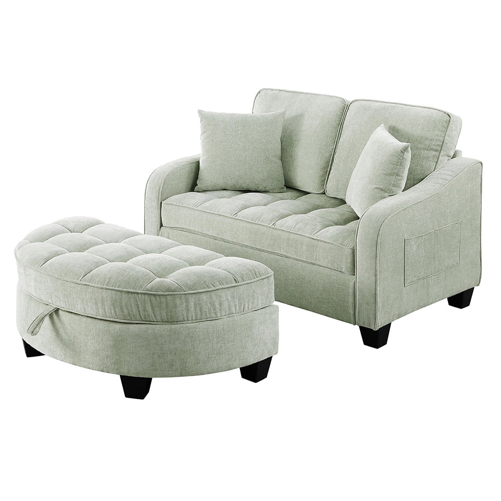 Divano multifunzione 2 in 1 - Xylo - Con pouf, legno eucalipto, ciano