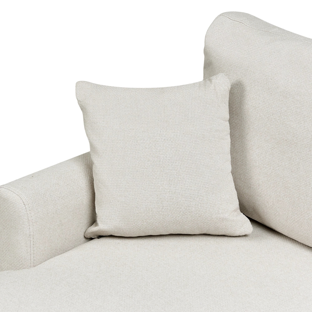 Divano letto angolare con contenitore lato destro beige chiaro rivestimento in poliestere effetto lino contenitore cuscini design moderno