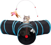 Tunnel per gatti 3 vie in pieghevole, giochi per gatti indoor, giocattolo per gatti, gatto si annoia, pallone per gatti, gatti, gatto, gattino, coniglio, blu