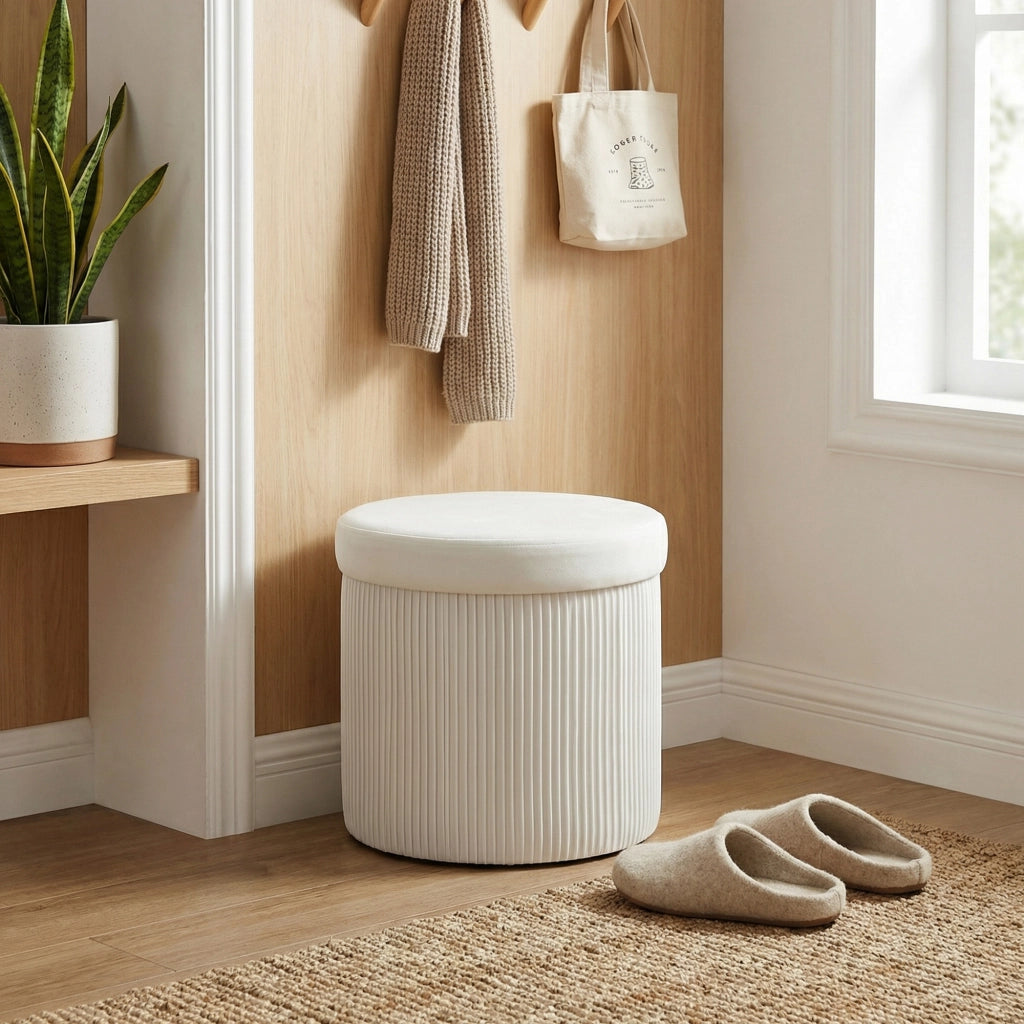Pouf contenitore pieghevole rotondo ¨C zephmum ¨C velluto crema 38x38x38 cm