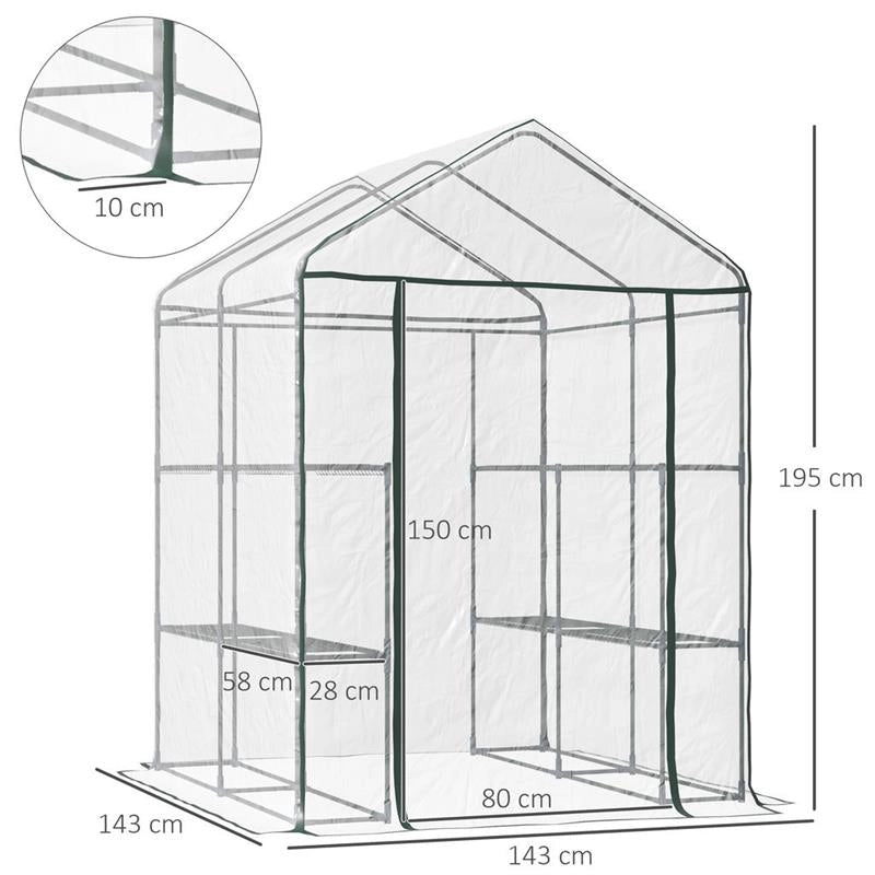 SERRA DA GIARDINO IN PVC TRASPARENTE SCAFFALI PER PIANTE 143 X 143 X 195 CM
