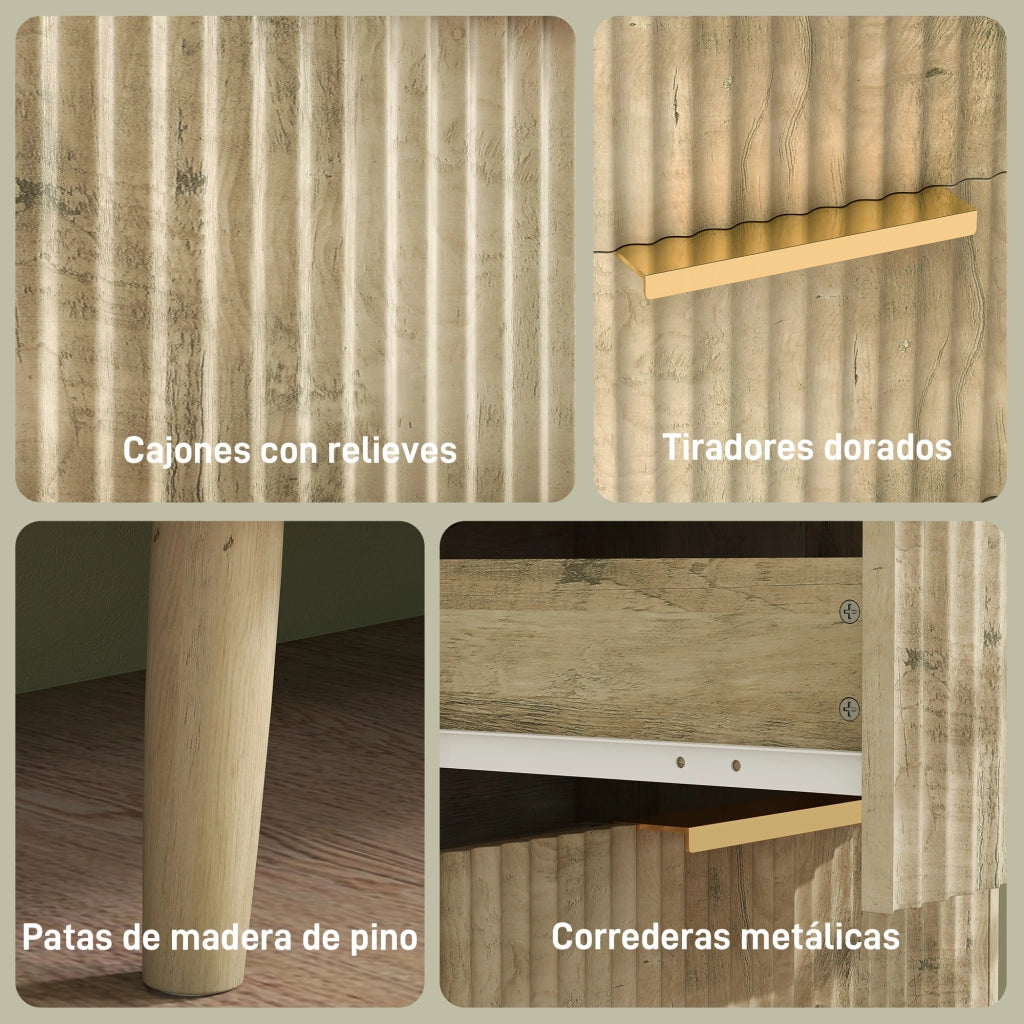 Cassettiera 6 Cassetti Stile Strie Salone Corridoio ¨C Zephmum ¨C 62x35x105 cm Rovere