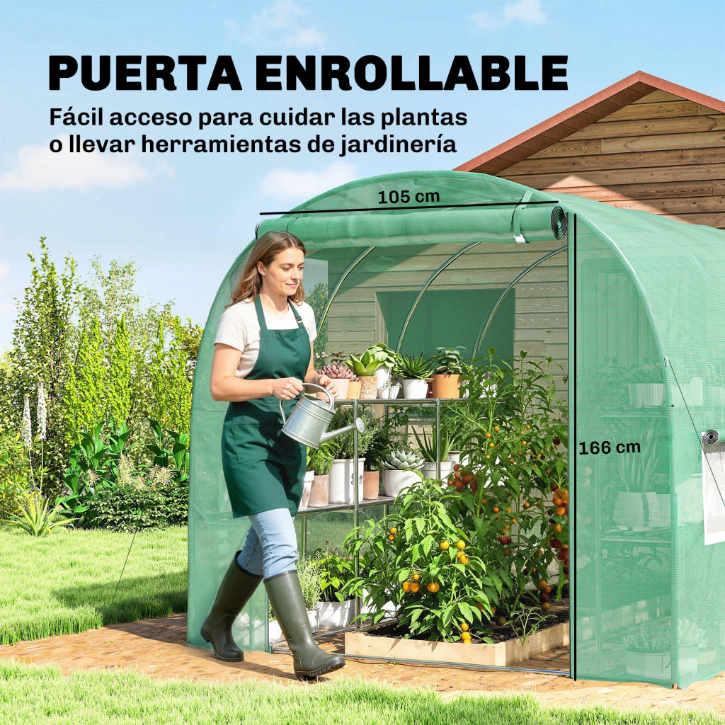 Serra da Giardino Tunnel con Porta a Rullo e 6 Finestre ¨C zephmum ¨C Verde 280x200x190 cm