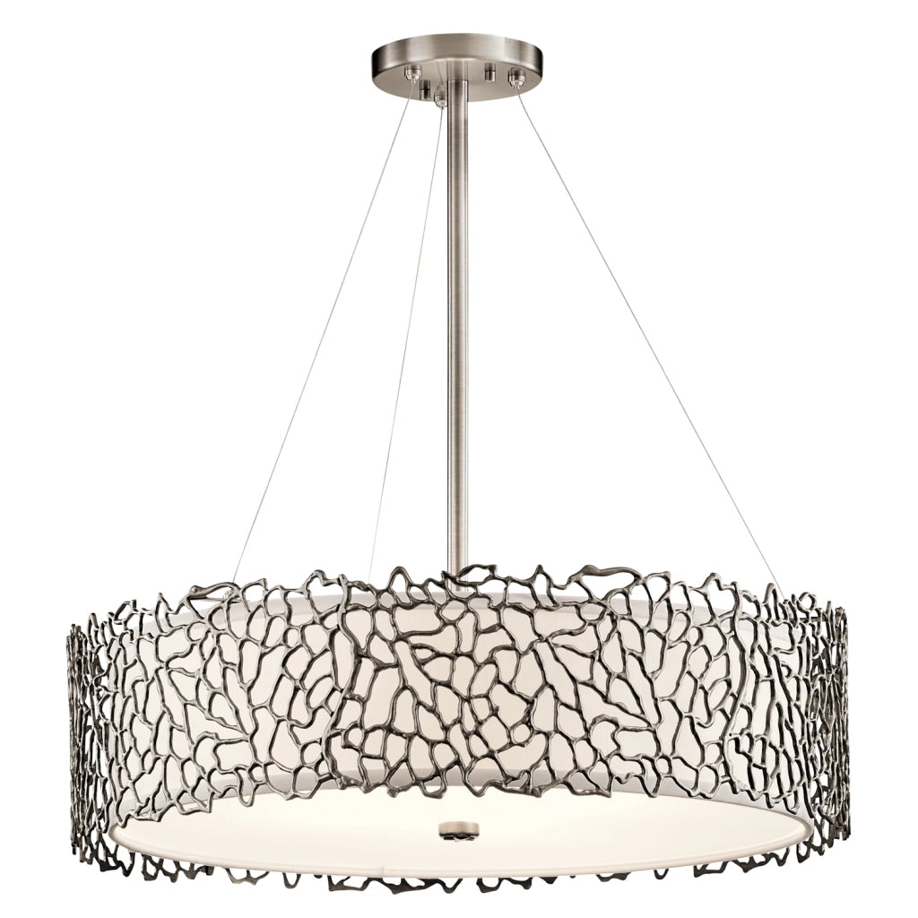 Lampadario Contemporaneo Silver Coral Metallo Peltro Classico Vetro 4 Luci E27