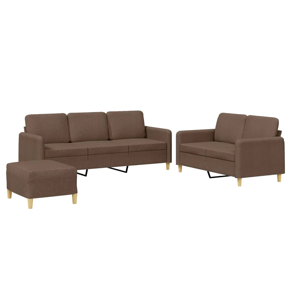 Set di Divani 3 pz con Cuscini Marrone in Tessuto