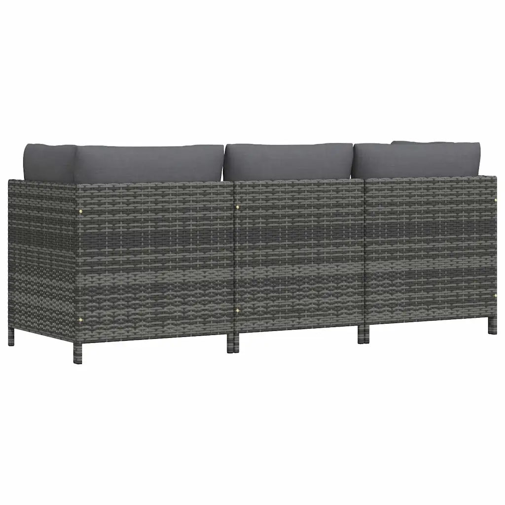 Divano da Giardino a 3 Posti con Cuscini-Sofa da Giardino-Divano da esterno in Polyrattan Grigio 164521