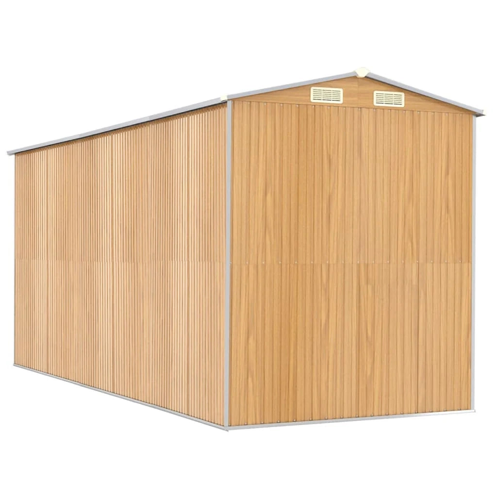 Casetta da giardino cabina ripostiglio capanno da esterno capanno per attrezzi robusta colore chiaro 192 x 440 x 223 cm acciaio zincato marrone 02_0022305