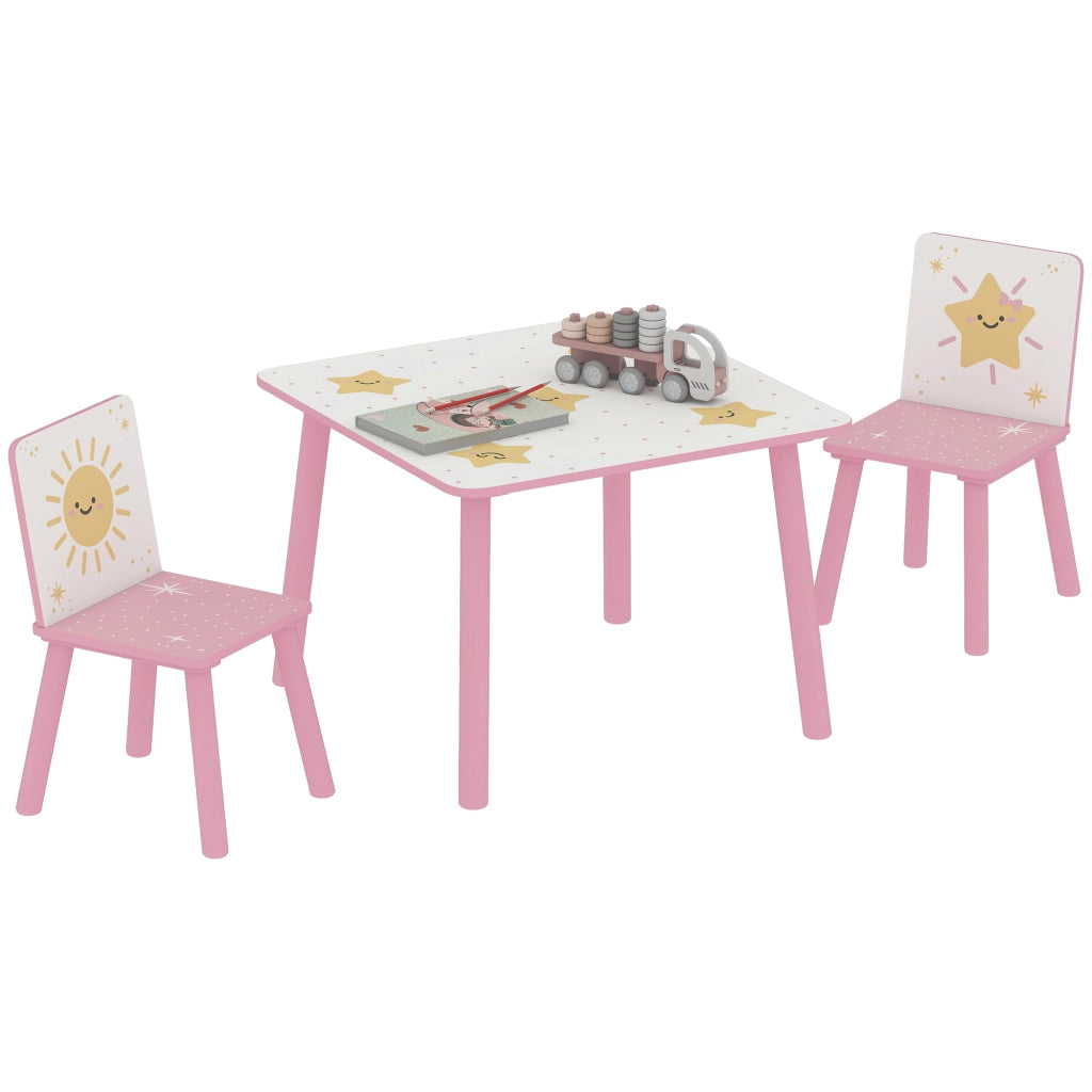 Set Cameretta con Scrivania e 2 Sedie per Bambini 3-8 Anni ¨C Zephmum ¨C Rosa a Stelle