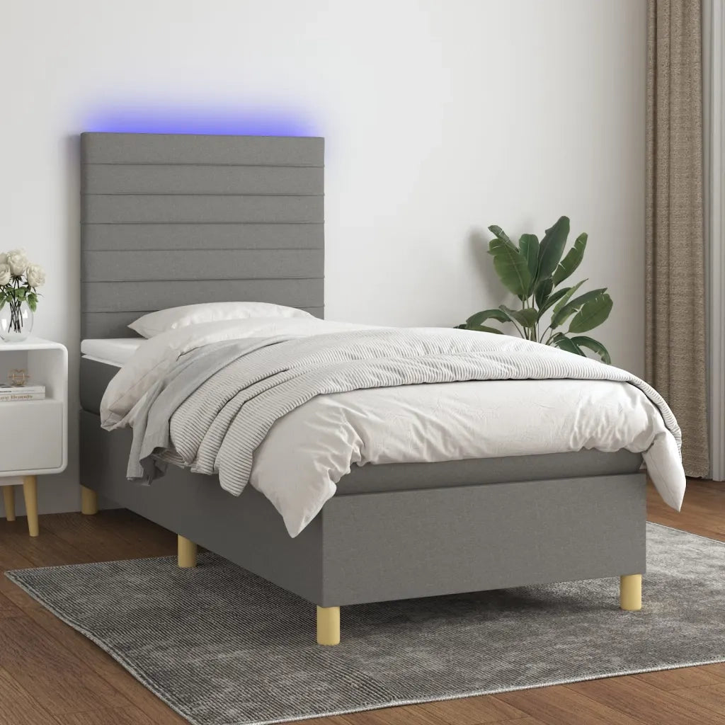 Letto a Molle Materasso e LED Grigio Scuro 90x200 cm in Tessuto cod mxl 76442