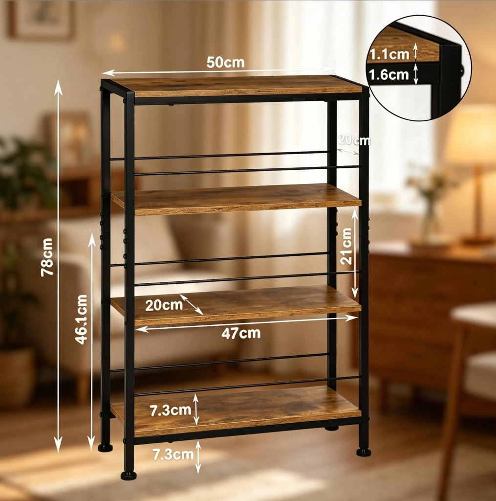 Scaffale portaoggetti ULEVR 50x20x78 cm a 4 ripiani in MDF e metallo, nero e marrone