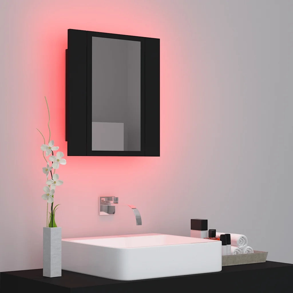 Armadietto a Specchio con Luci LED-Mobile con specchio Nero 40x12x45 cm in Acrilico