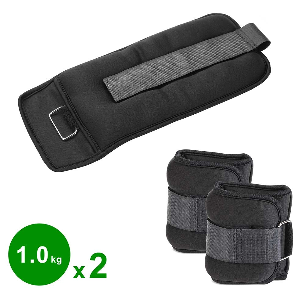 Set 2 Pesi Polsi e Caviglie 1 kg Allenamento Palestra Aerobica Fitness Nero