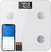 Pesa Elettronica con Bluetooth e 15 Funzioni - Analisi della Composizione Corporea - Compatibile con Applicazioni per la Salute - Bianca - Inclusa App per Smartphone Gratuita