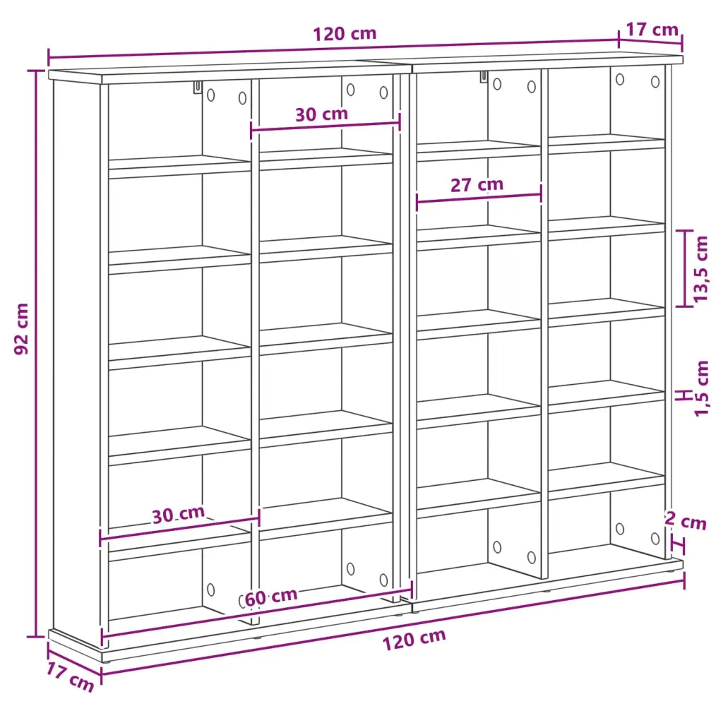 Mobile per CD 2 pz Legno antico 60 x 17 x 92 cm 8012743