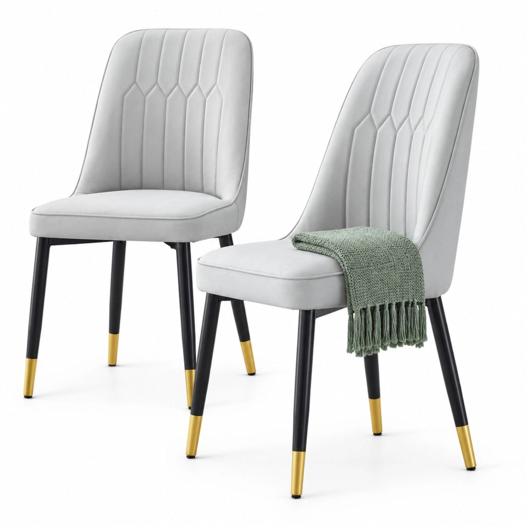 Set di 2 sedie da pranzo grigio chiaro in PU e metallo