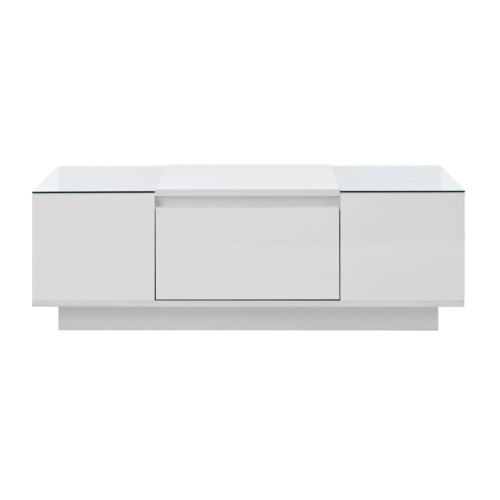 Tavolino da caffè 105x50x35 cm; con LED e spazio contenitivo; truciolare bianco