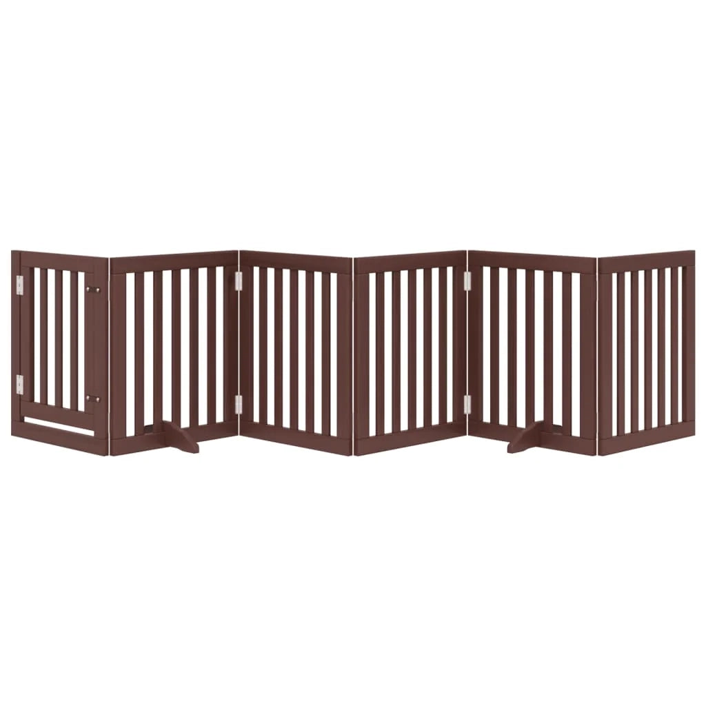 Cancelletto di sicurezza per cani con 6 pannelli in legno di pioppo marrone 02_0023316