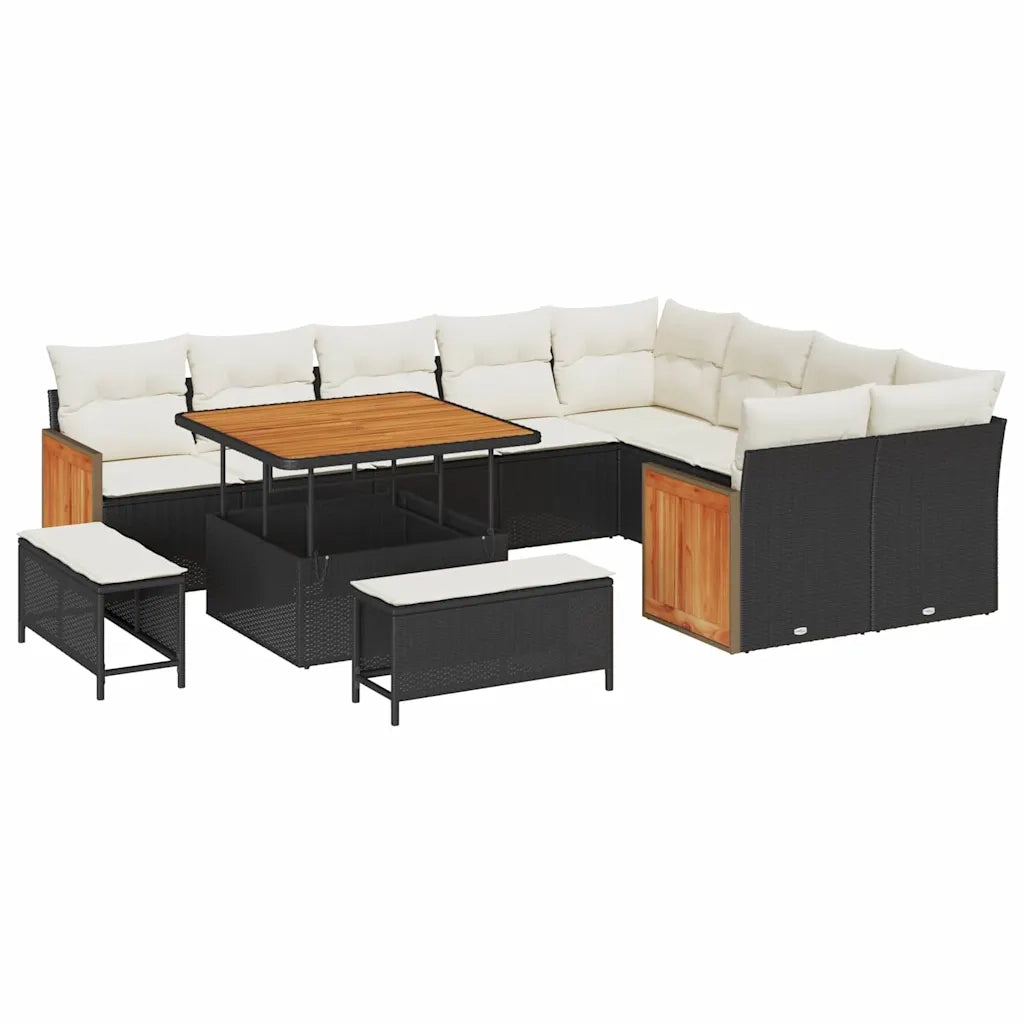 Set Divano da Giardino 13 pcs Nero e Crema polyrattan 3365285