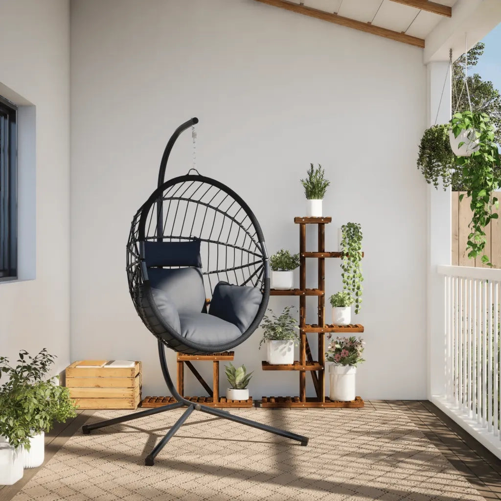 Sedia Uovo Sospesa e Supporto Grigio Chiaro Polyrattan/Acciaio 4007406