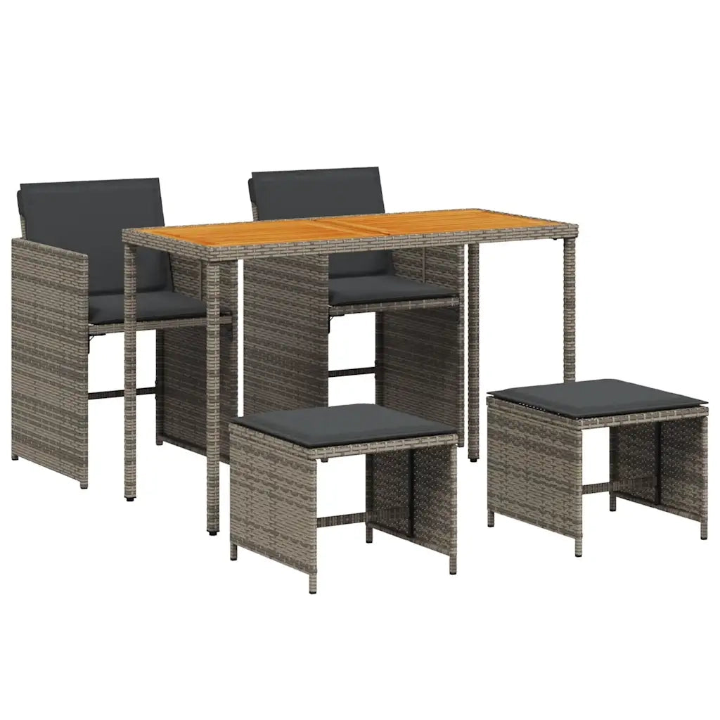 Set da Pranzo da Giardino 5 pz | Set Salotto da Giardino con Cuscini in Polyrattan Grigio