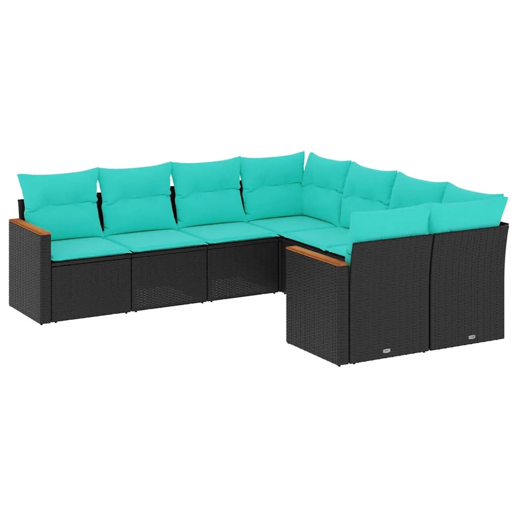 Set Divani da Giardino 8 pz con Cuscini Nero in Polyrattan 3226554