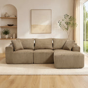 Divano modulare con chaise longue e 2 posti; 257x90-160x62 cm; in corduroy khaki