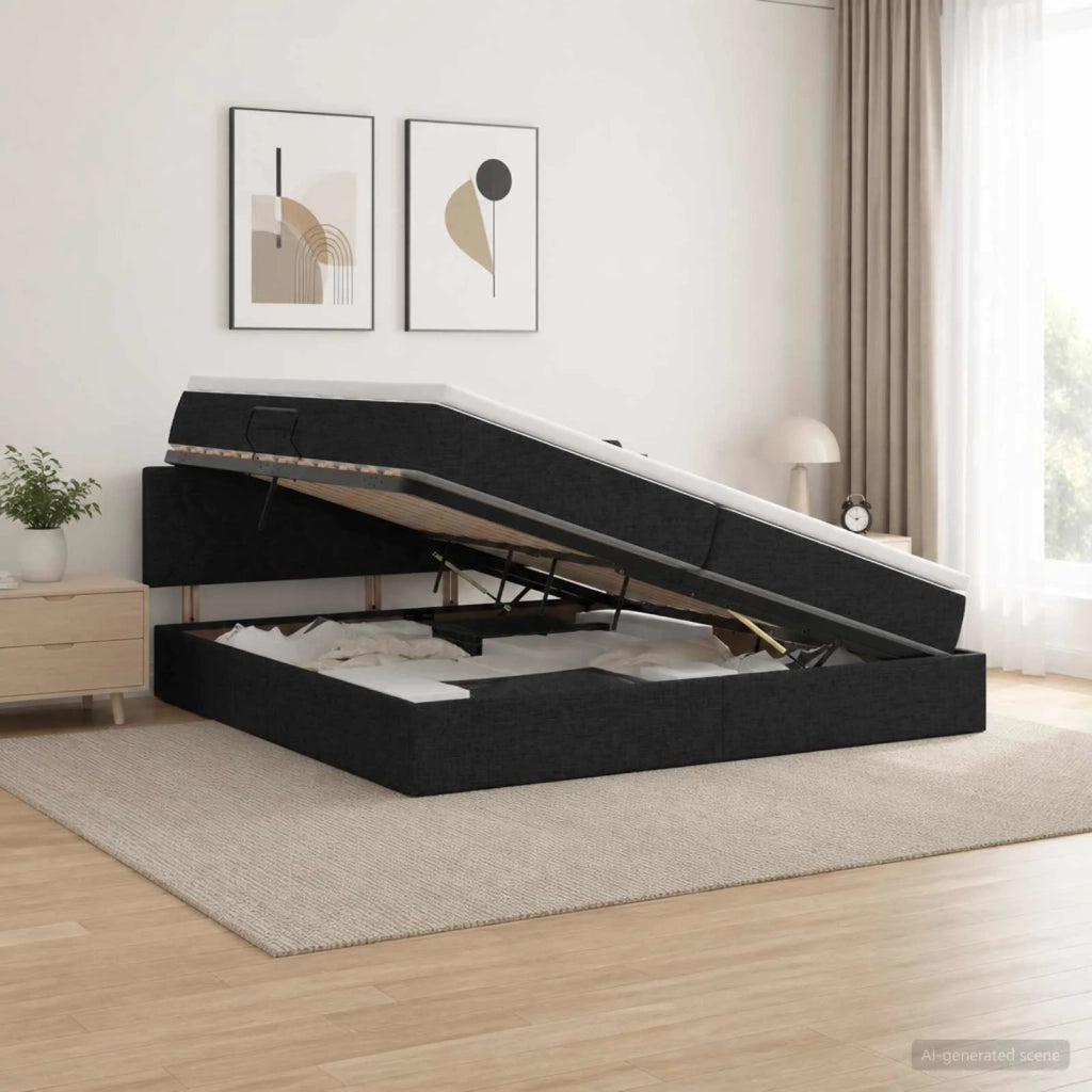 Letto con contenitore e materasso Nero 200 x 200 cm Velluto 3458708